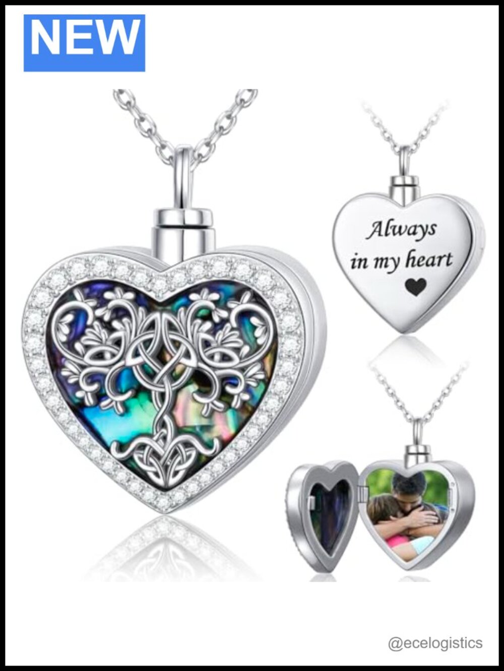 925 Sterling Silver Celtic Tree of Life Urn Necklace Heart Locket Ashes